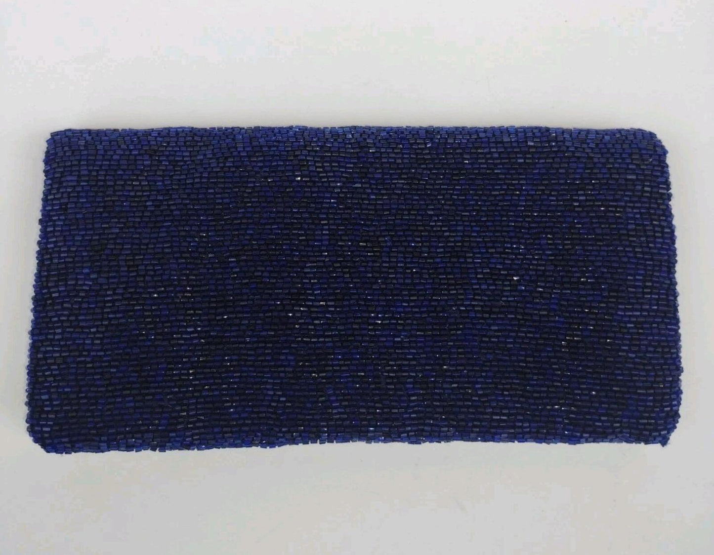 NWOT  Navy Beaded Envelope Style Clutch Extendible Royal Blue Bugle Beads