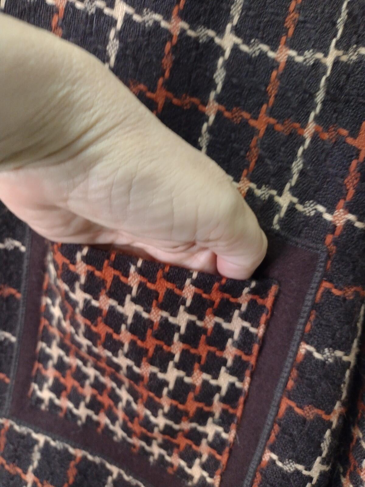 VTG 80s Harve Benard 70s Style Wool Tweed Plaid Jacket Brown Orange Cream Sz 14