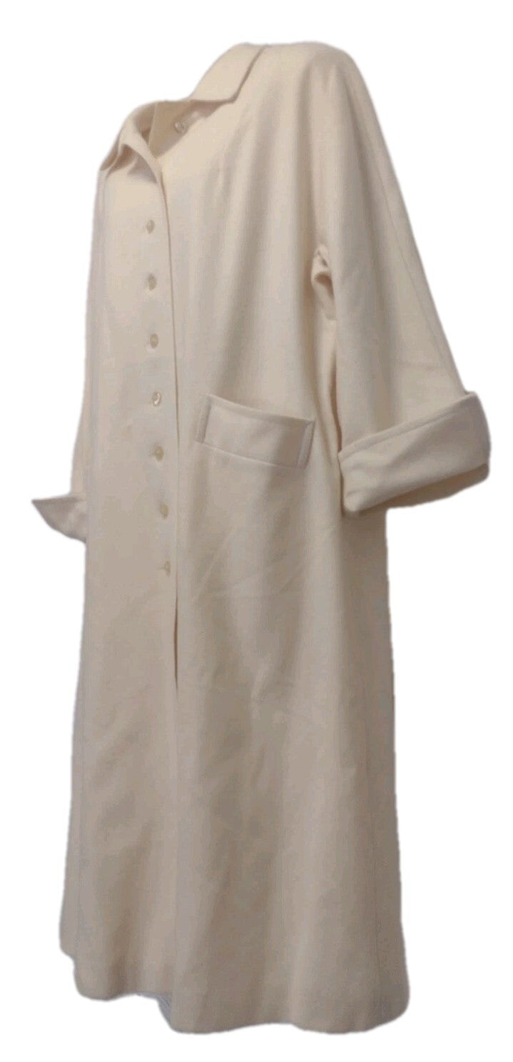 Vintage 60s 100% Wool Swing Coat Ivory A-Line Long Jacket Mid Century Old Money