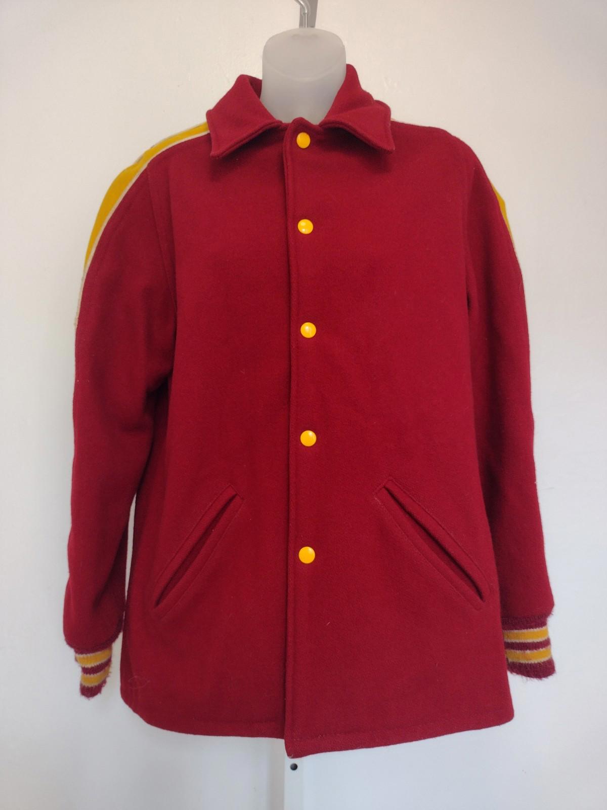 Vintage Kaye Bros Cougar Band Award Jacket Wool Red Gold Lined Men’s Small
