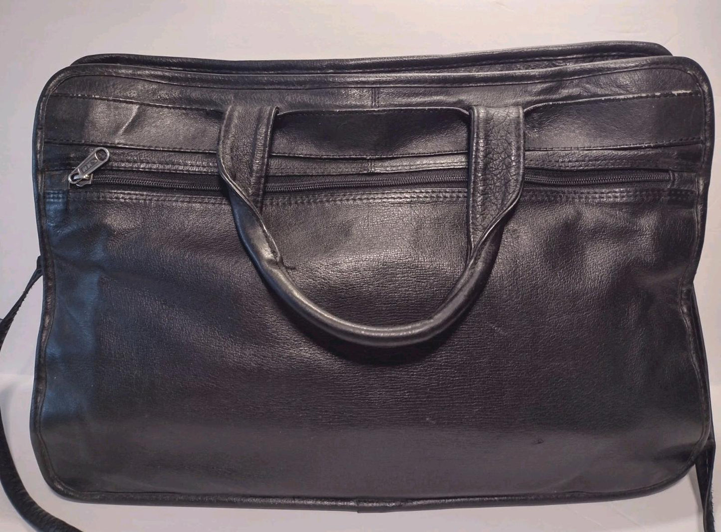 Vintage Black Leather Briefcase Organizer Bag RKS Zippers Made in Taiwan