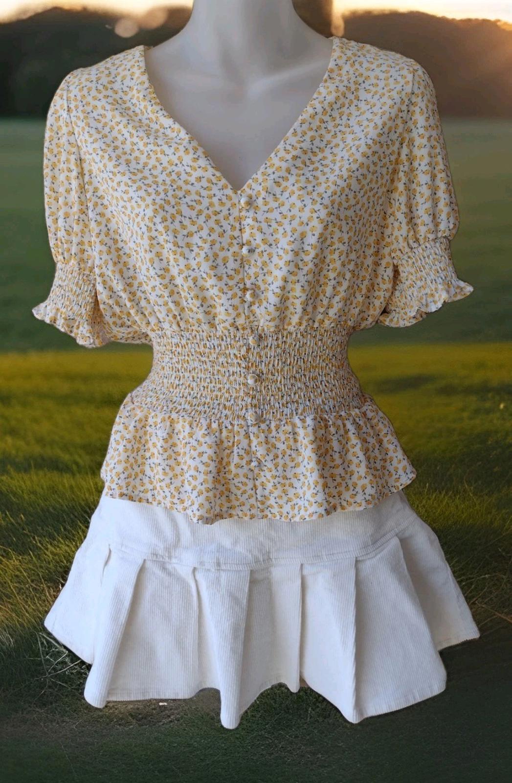 Y2K Floral Crop Top & Corduroy Pleated Skort Set S Sienna Sky Forever 21