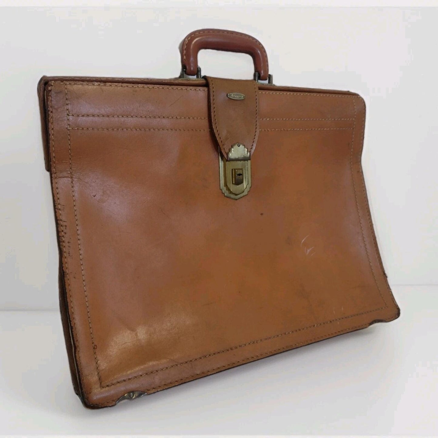 VTG 60s Arflite Leather Briefcase Brass Hardware Mid Century Structured 18x14x5