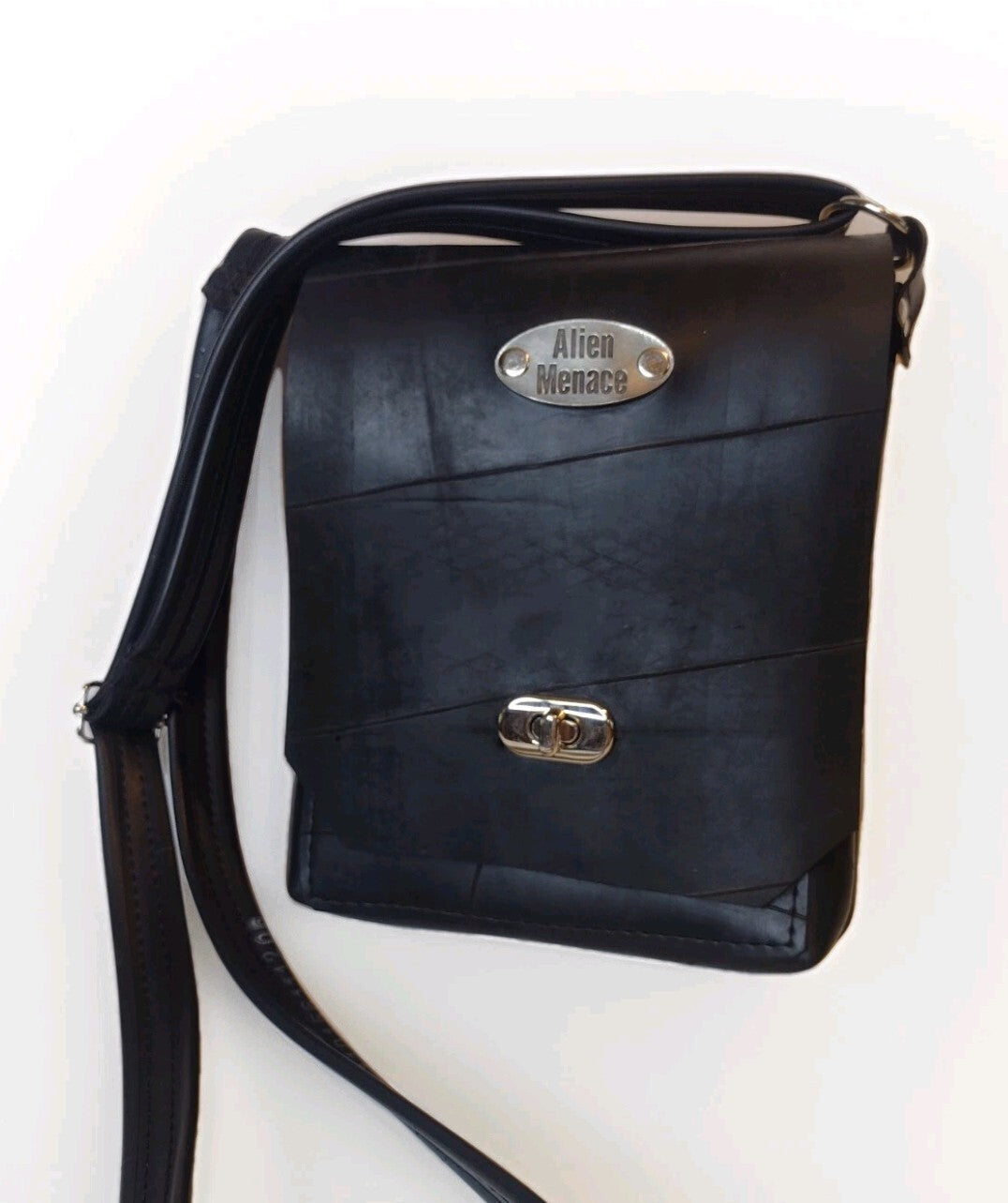 Alien Menace Upcycled Recycled Rubber Crossbody Messenger Bag Techwear Unisex