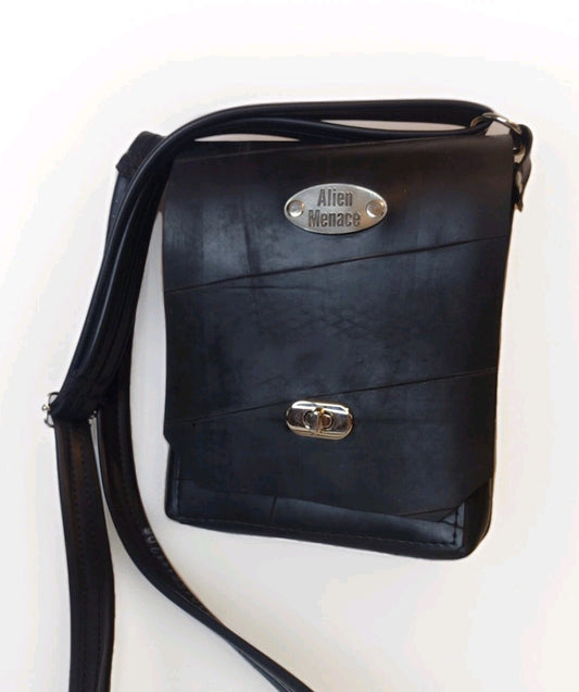 Alien Menace Upcycled Recycled Rubber Crossbody Messenger Bag Techwear Unisex