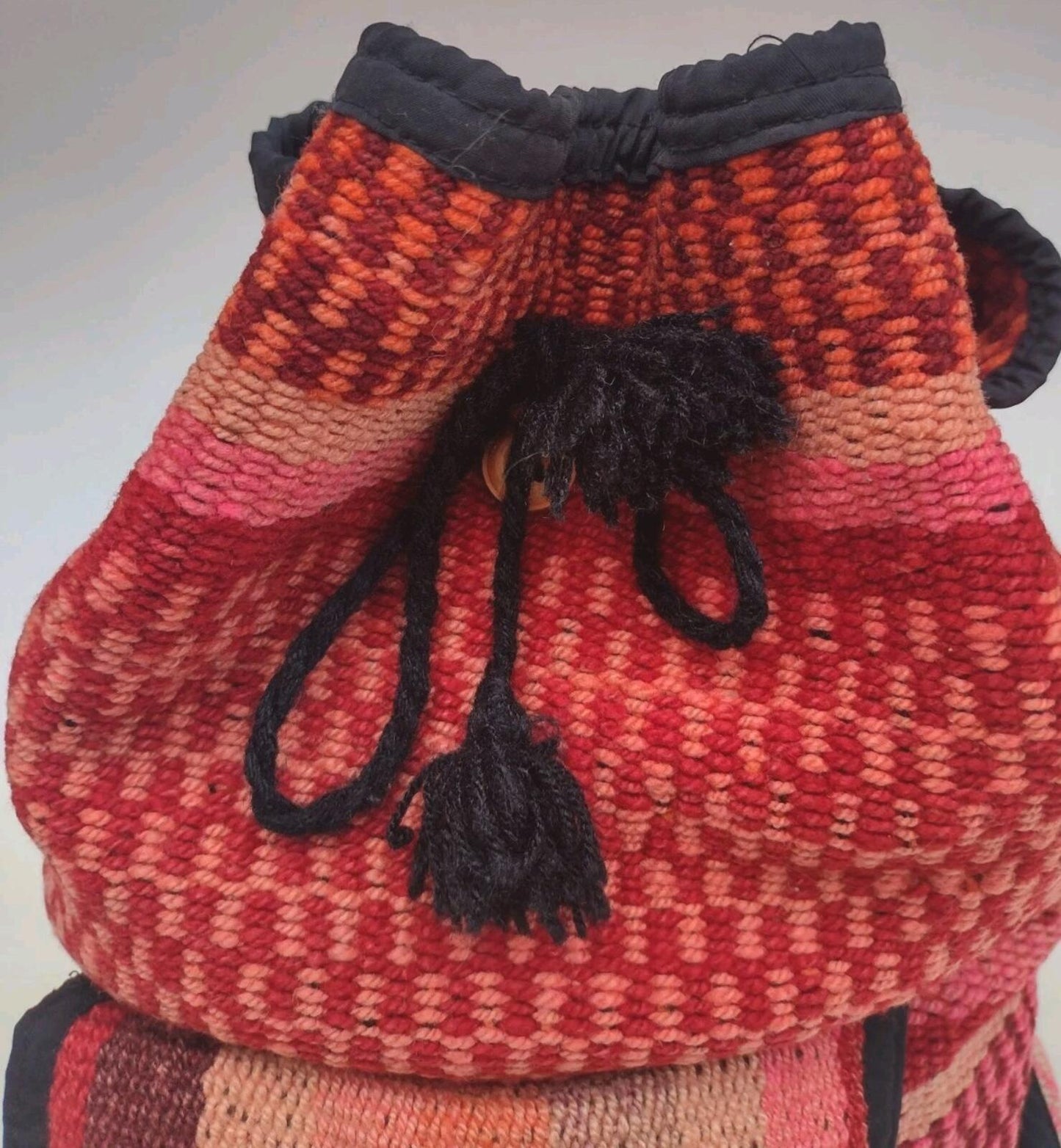 Vintage Handwoven Boho Backpack Wool Tassel Artisan Festival