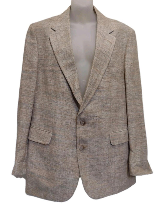 JG Hook VTG 80s Raw Silk Blazer Size 42 Made in Hungary Turquoise Beige