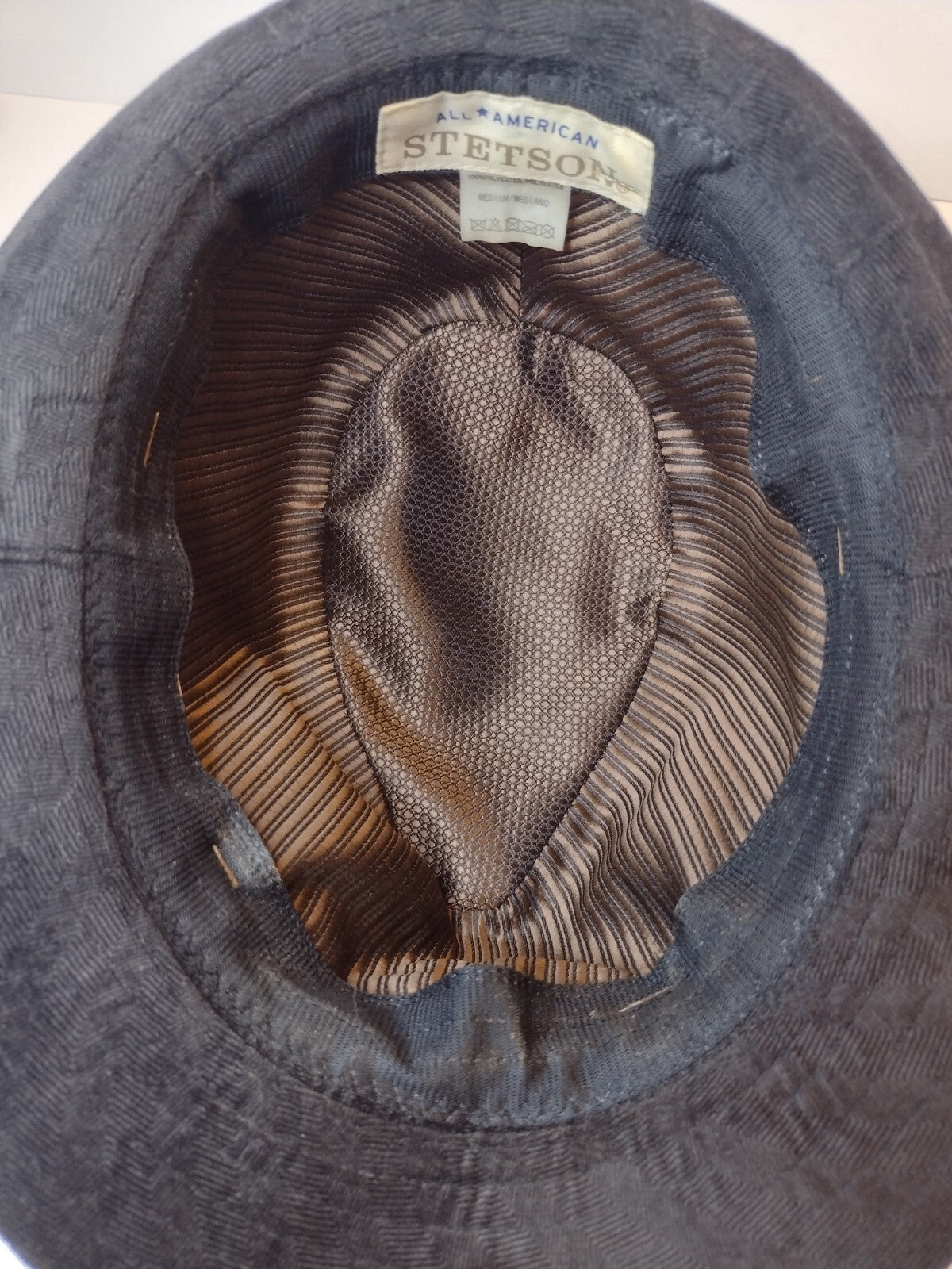 Stetson Trilby Fedora Hat Brown Herringbone Velvet Black Grosgrain Band Medium