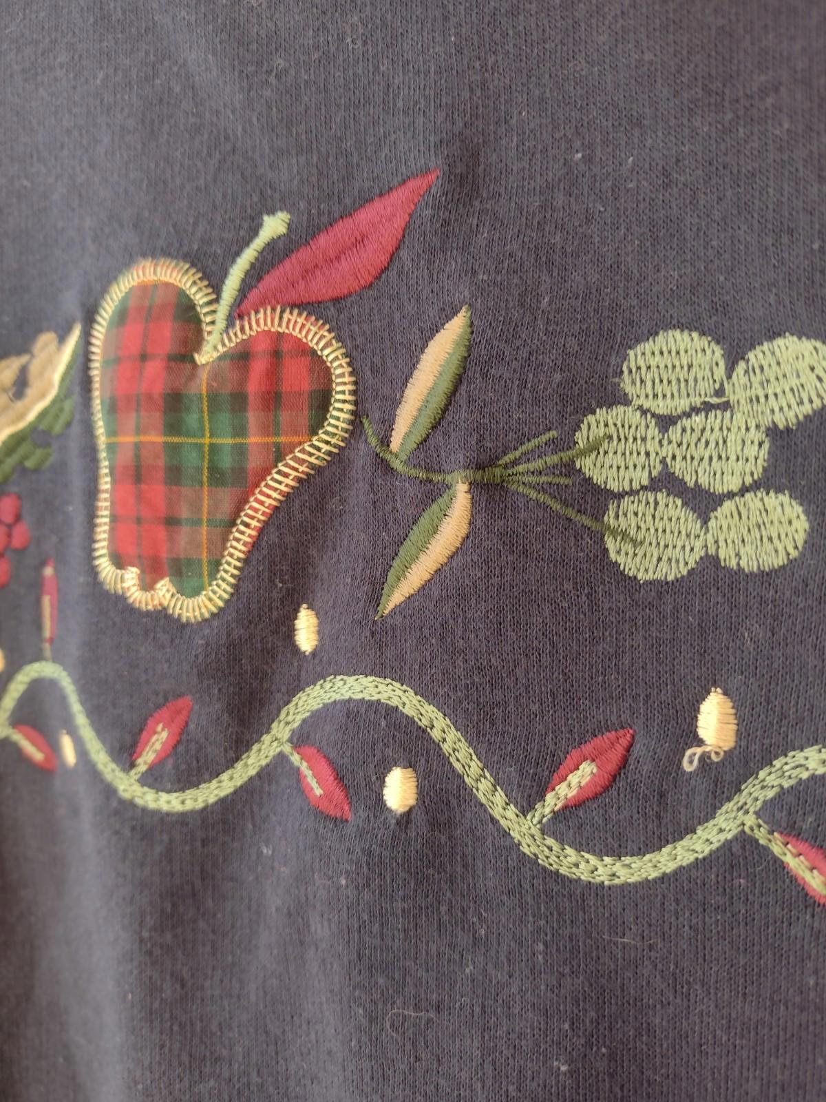 Vintage Embroidered Sweatshirt Bobbie Brooks Double Collar Grandma XL Appliqué