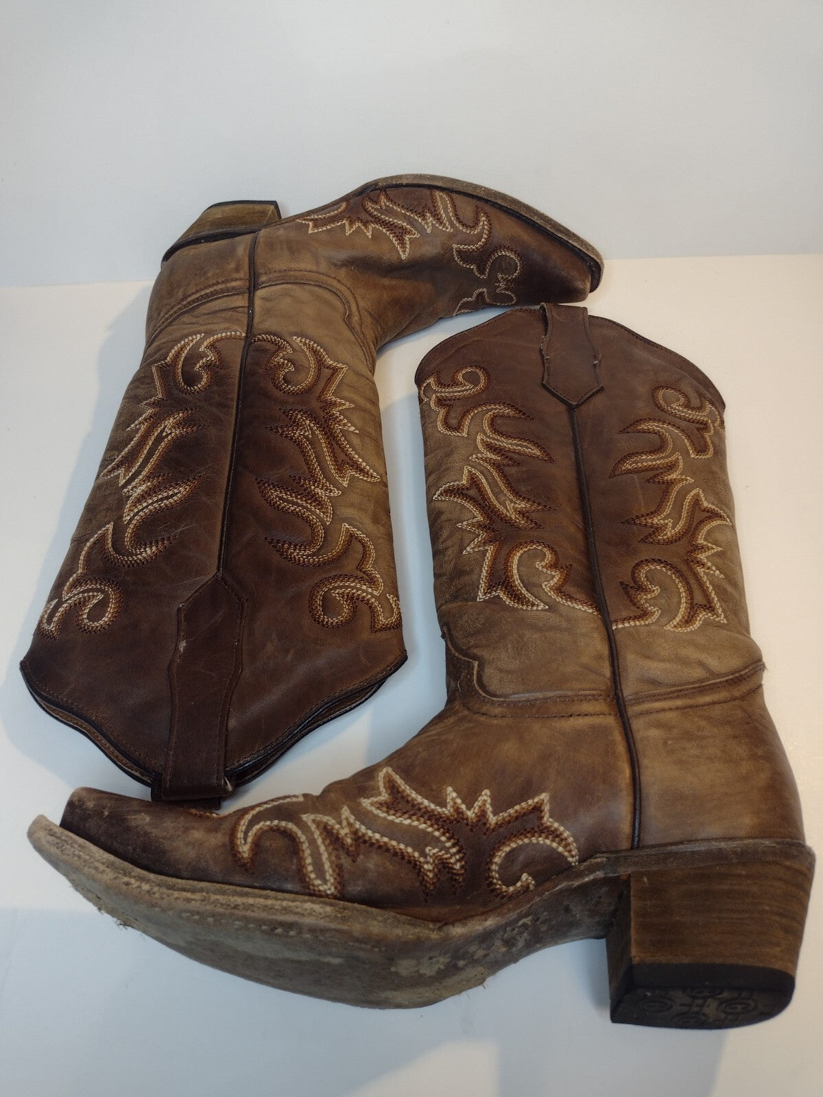 Circle G Cowboy Boots Womens 7 Brown Leather Western Snip Toe Embroidered Mexico