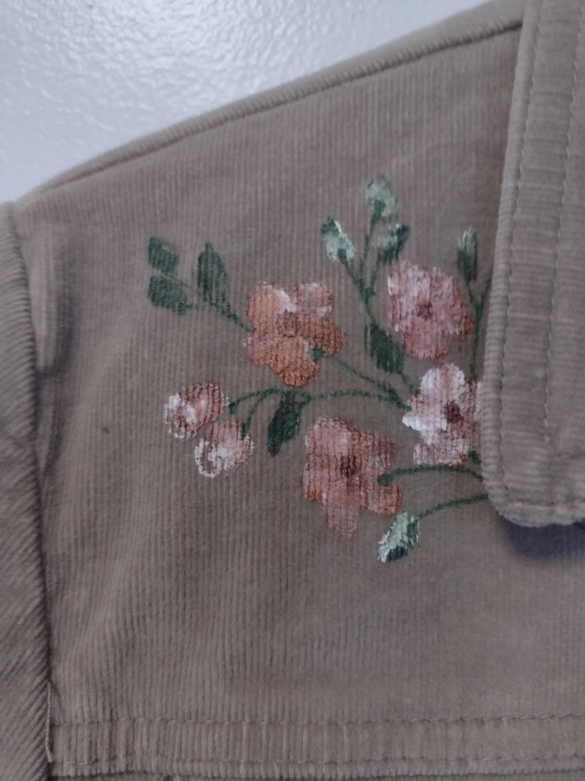 Daffy-Dills Hand Painted Floral Micro Corduroy Jacket Stretch Brown M