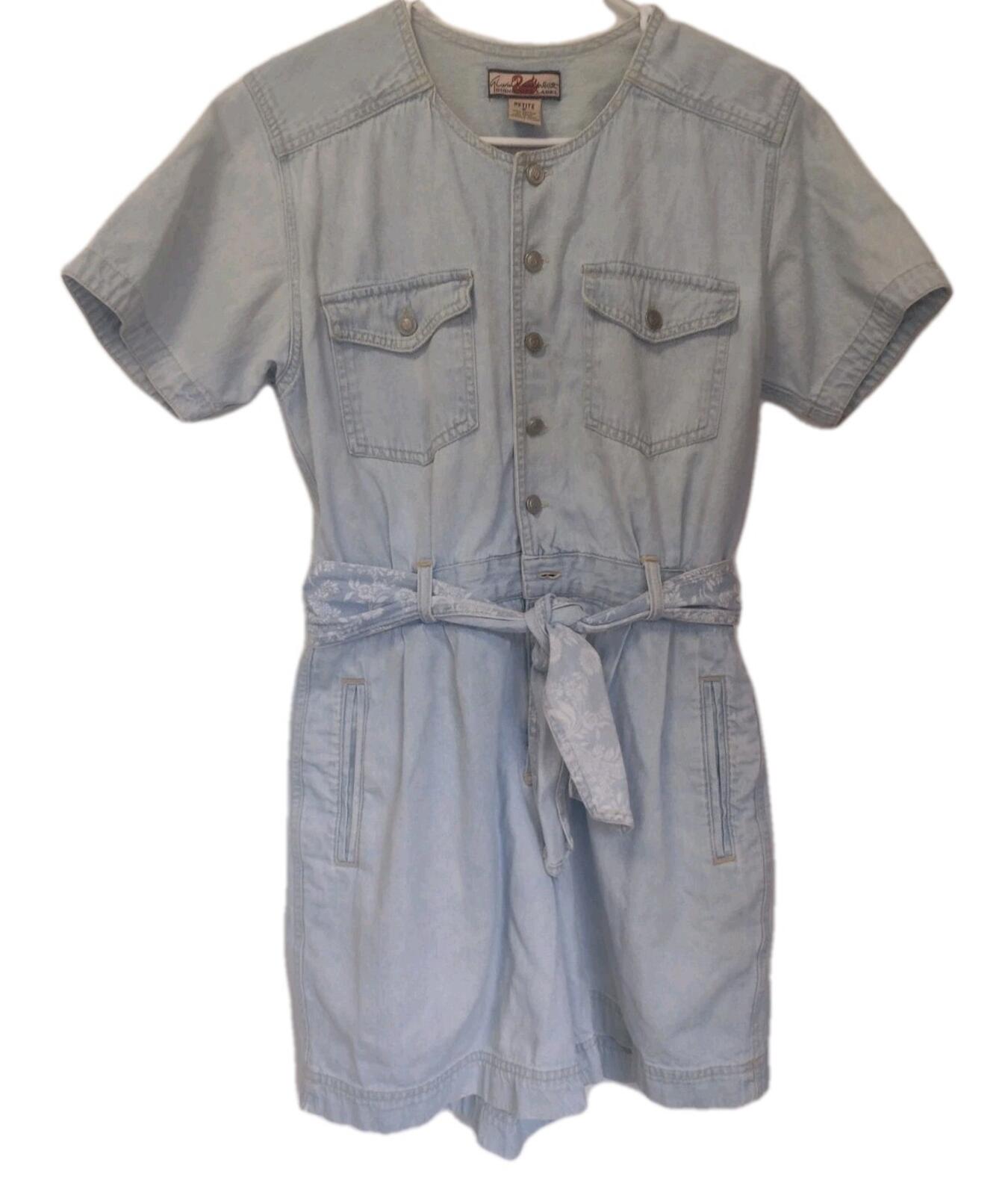 Vintage 80s / 90s Gloria Vanderbilt Denim Romper Light Blue Distressed W Belt PS