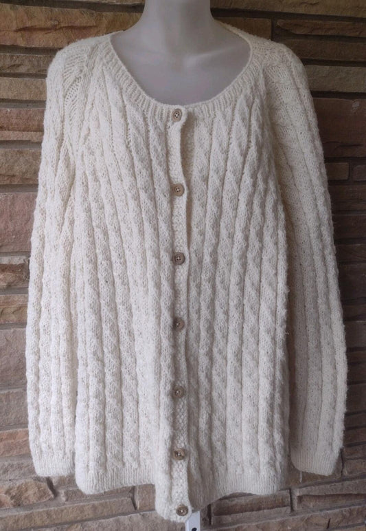 VTG 80s Hand Knit Cable Knit Cardigan Cream Wool Blend – Chunky Cozy