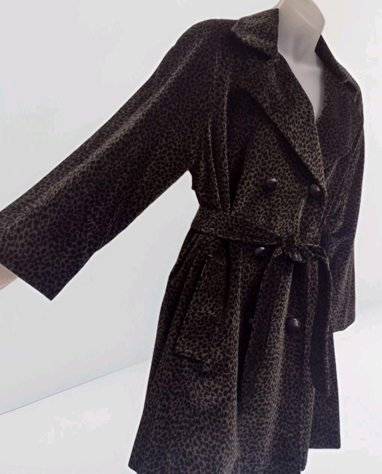 Vintage Leopard Velvet Coat Chivalry Outerwear Belted USA 60s 70s Small