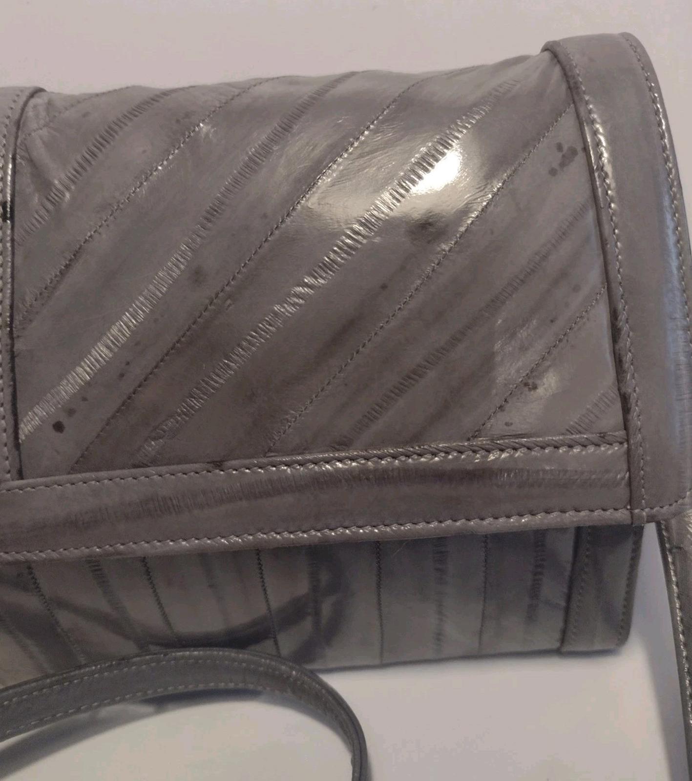 ❤️ Vintage 70s ULTRA EEL SKIN CLUTCH SHOULDER BAG Gray REMOVABLE STRAP