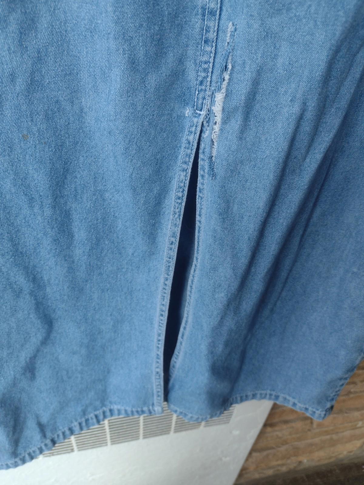 90s Paul Harris Denim Carpenter Jumper Dress Small Light Wash Back Slit Sz S/M