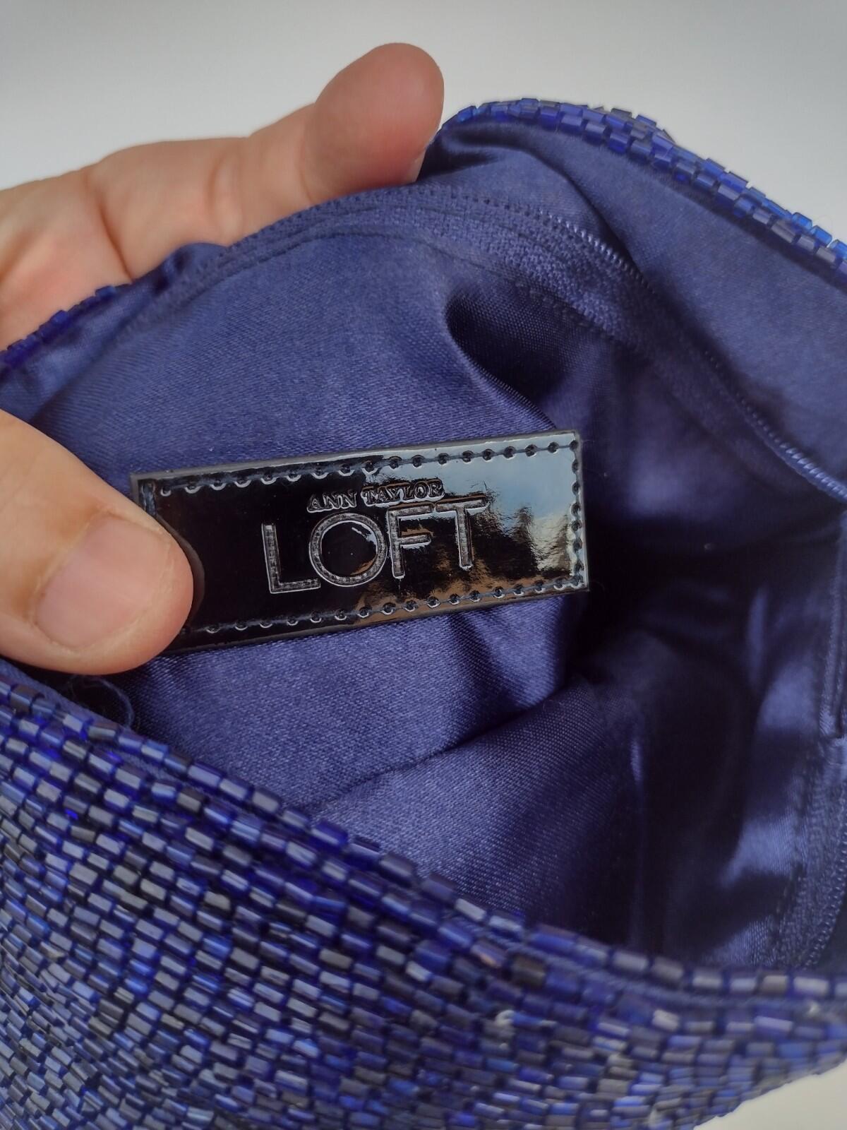 NWOT  Navy Beaded Envelope Style Clutch Extendible Royal Blue Bugle Beads