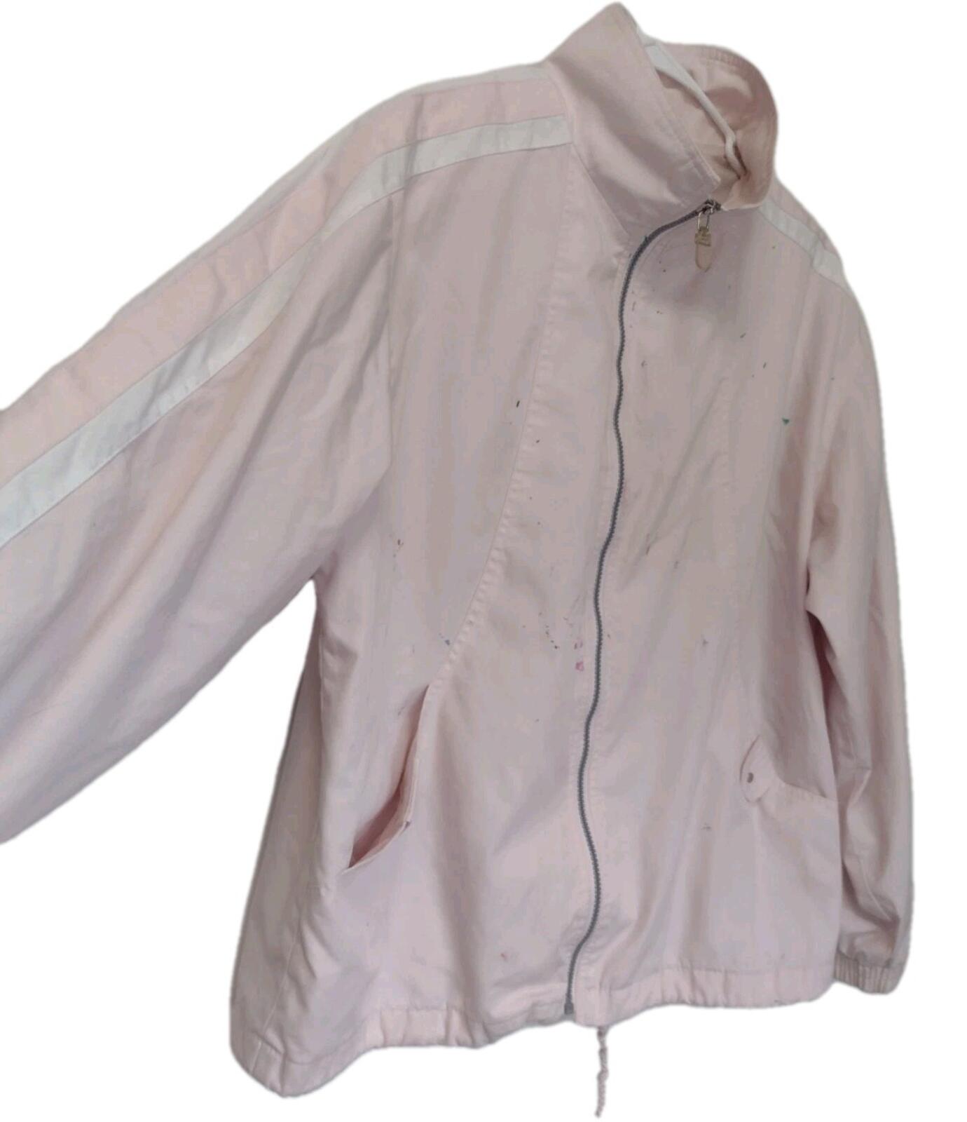 Vintage Pale Pink Distressed Track Jacket W White Stripes Paint Splatters Sz L