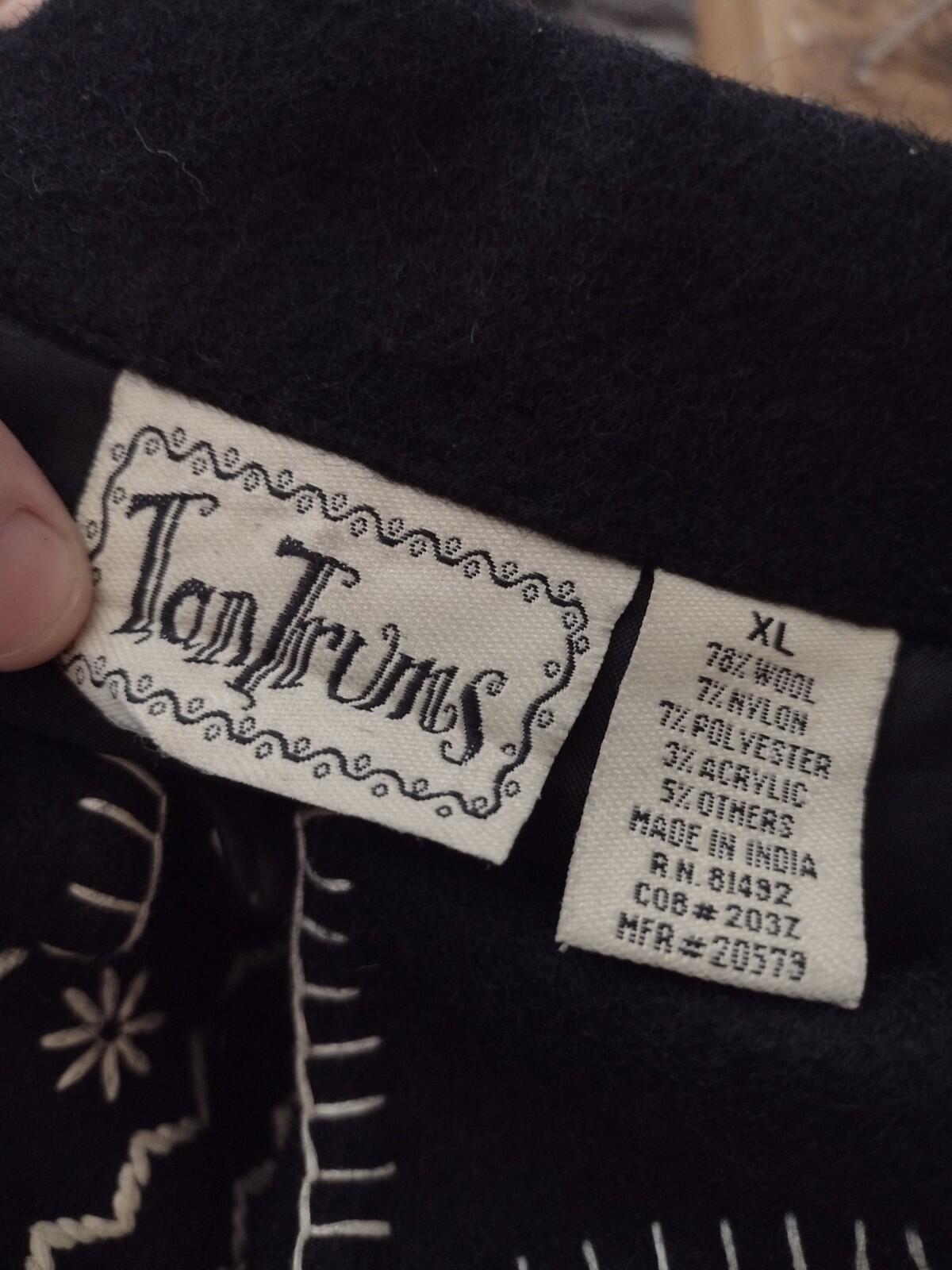 Vintage Y2K Tantrums Wool Black And White Vest Embroidered Whip Stitch Sz XL