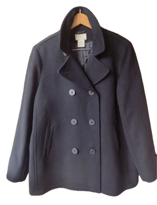LL Bean Lambswool Thinsulate Peacoat Black Women’s 18 Reg Quilted Lined Warm