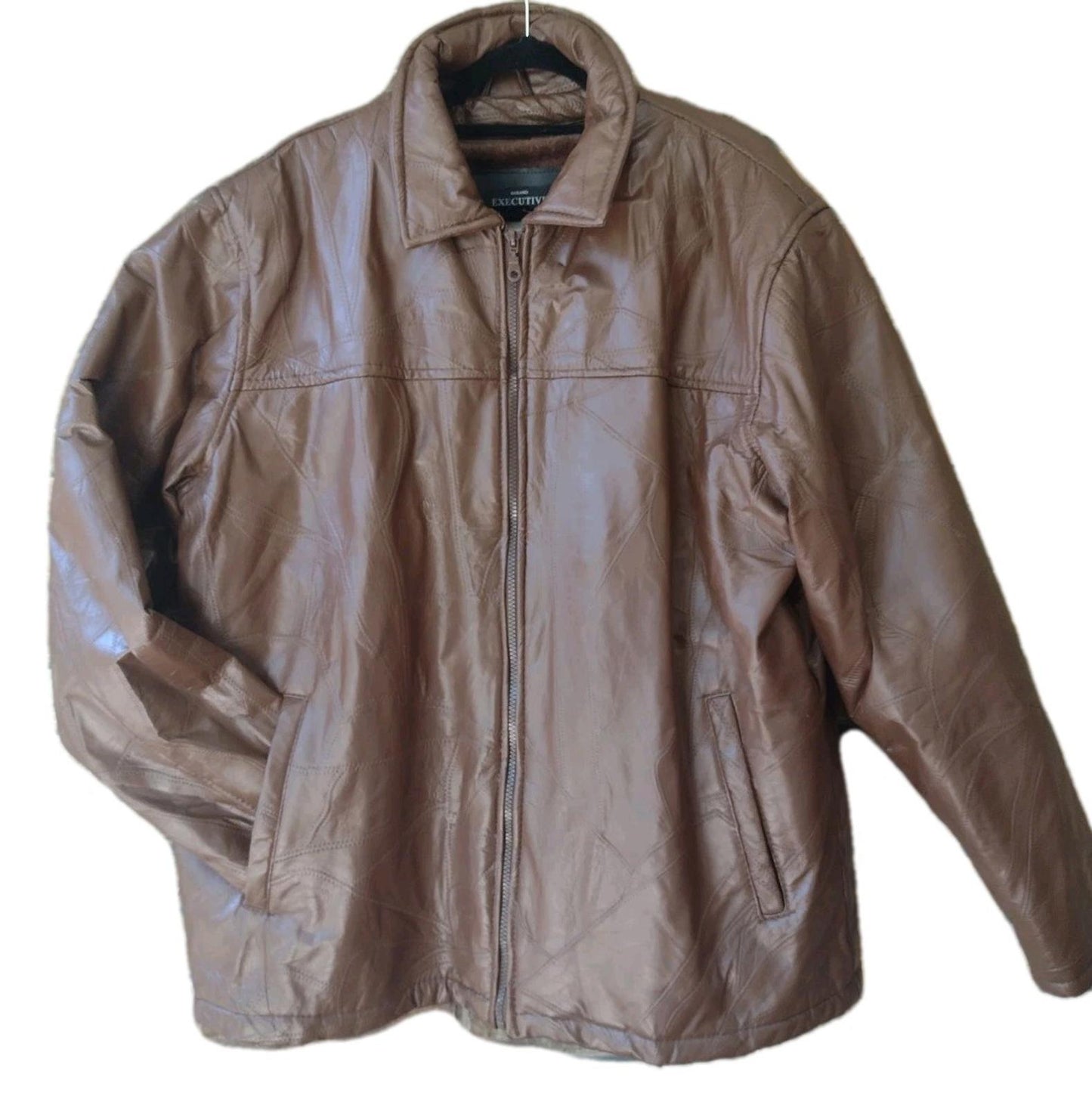 Vintage Genuine Patchwork Leather Jacket Brown W Zip Out Faux Fur Lining Sz XL