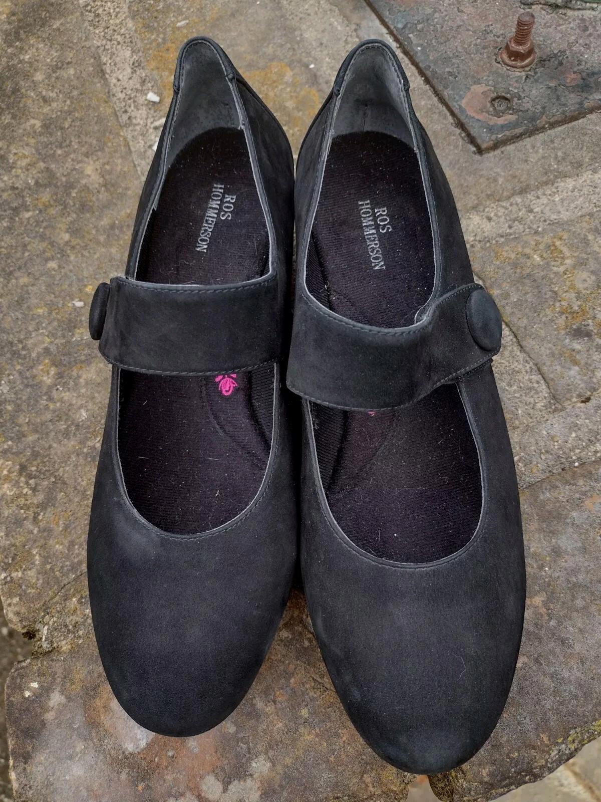 ROS HOMMERSON Shoes SZ 9.5 N Black  Suede Leather Grandma Core Mary Jane Wedge