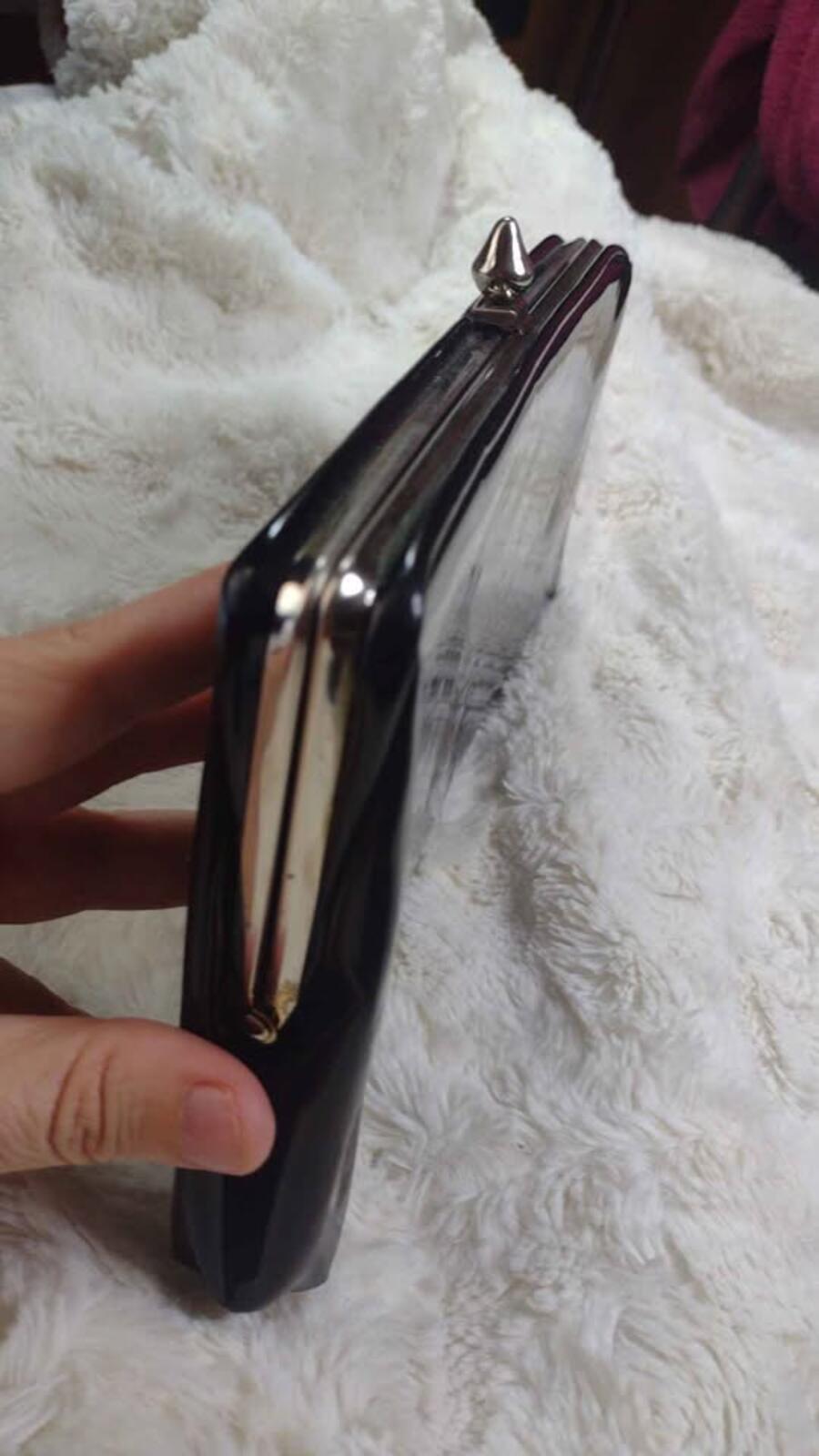 '50s black patent leather clutch frame bag catch fastener