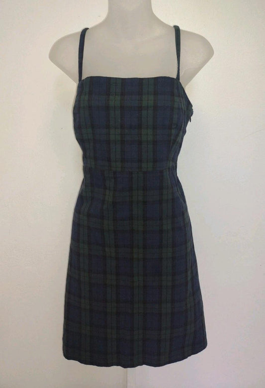 2011 Hollister Plaid Jumper Dress Side Zip Cotton Flannel Sz L Adj. Straps