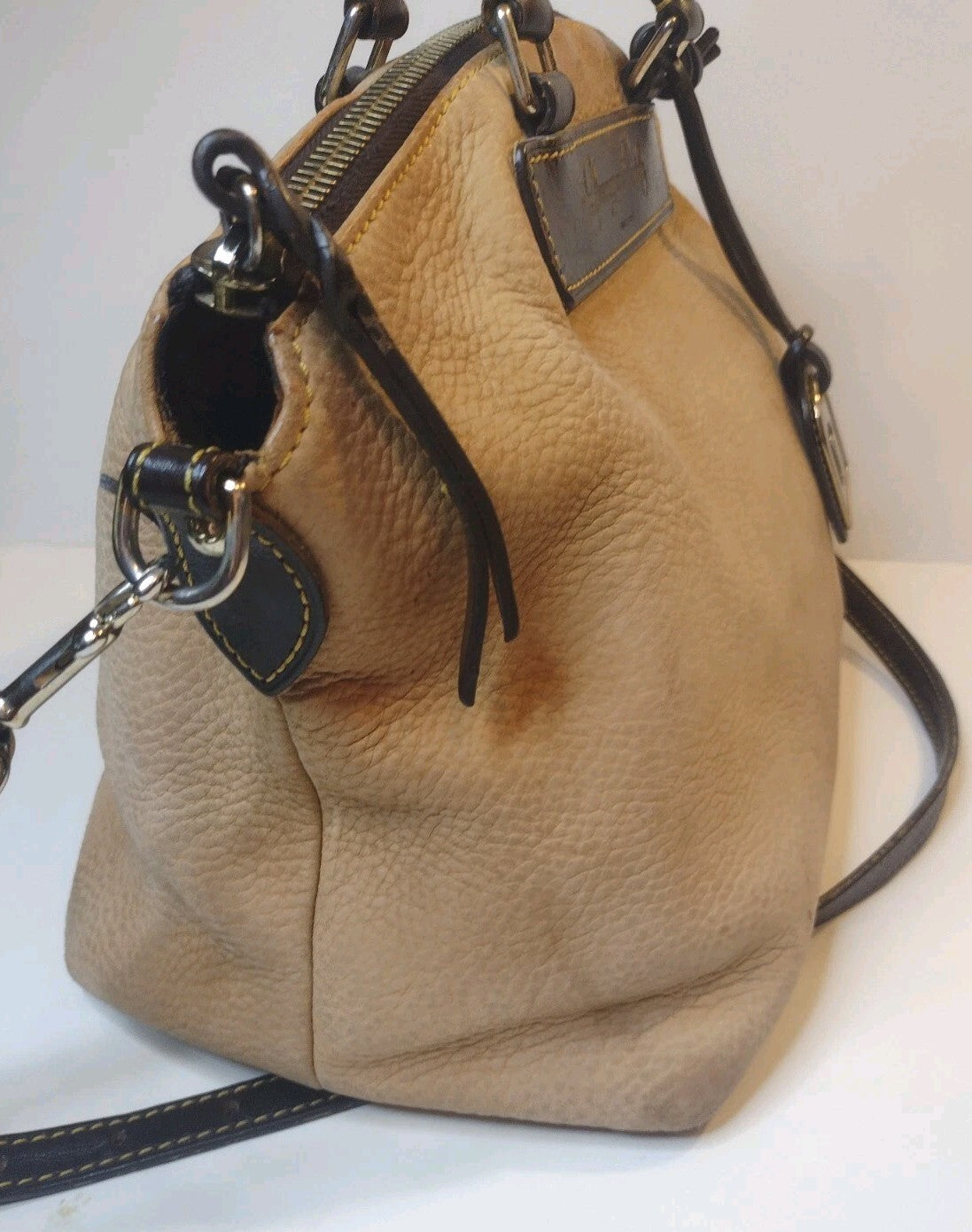 Dooney & Bourke Florentine Vachetta Leather Satchel Crossbody Bag Cream Brown