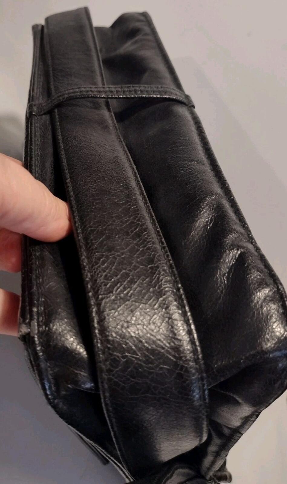 Vintage 60s Theodor Black Leather Shoulder Bag With Foldout Organizer