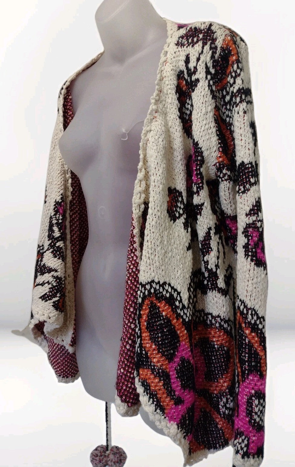 Umgee Wrap Cardigan Sweater Boho Southwestern Pom Pom Belt Festival Cottage S