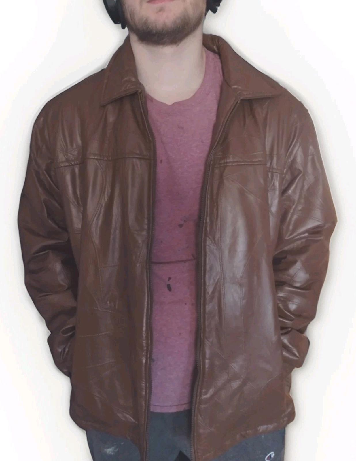 Vintage Genuine Patchwork Leather Jacket Brown W Zip Out Faux Fur Lining Sz XL