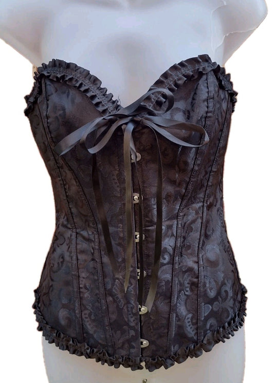 Overbust Corset Bustier M Gothic Steampunk Baroque Jacquard Lace Up Boned