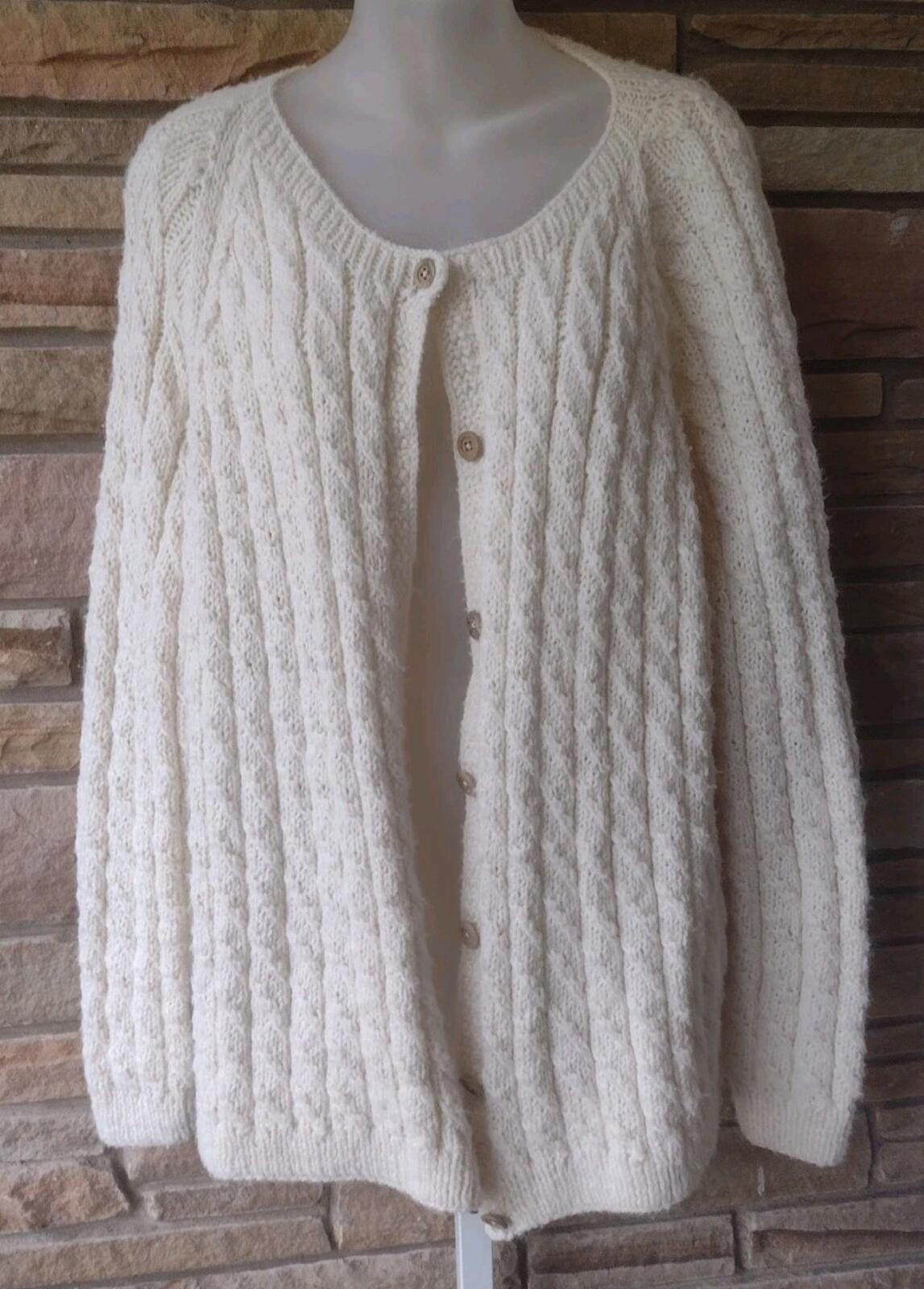 VTG 80s Hand Knit Cable Knit Cardigan Cream Wool Blend – Chunky Cozy