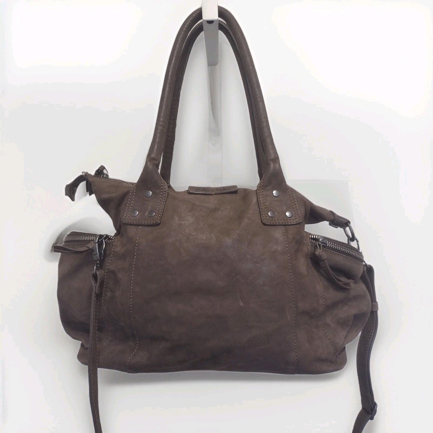 Peter Nappi Luna In Grigio Gray Brown Italian Leather Shoulder Bag