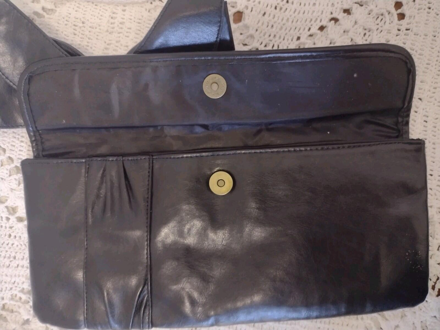 Vintage Black Faux Leather Bow Clutch & Matching Belt Set 80s 90s Evening