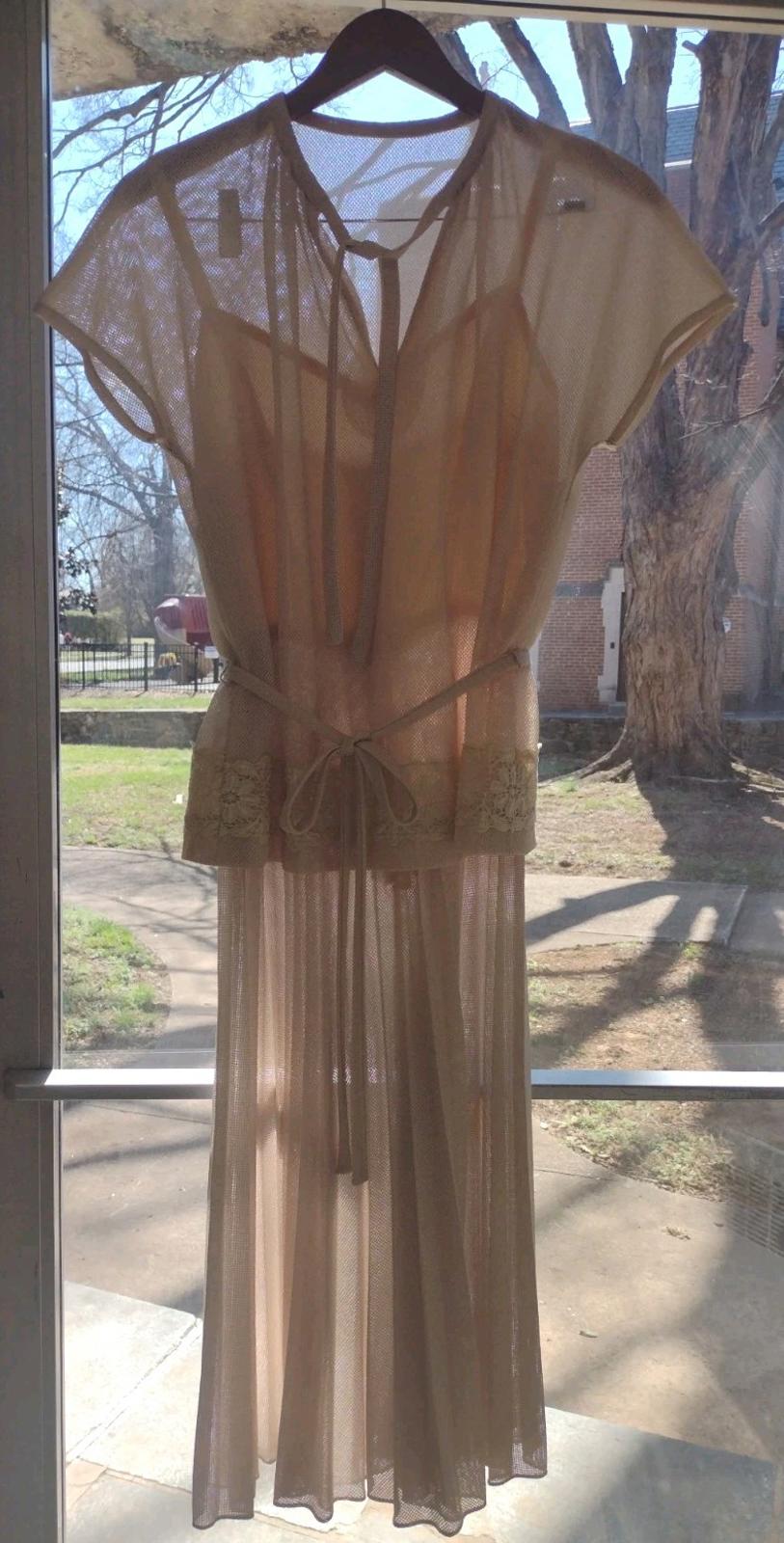 Marion McCoy 60s Mesh Lace 2 Pc Dress Set Pleated Skirt California M Beige