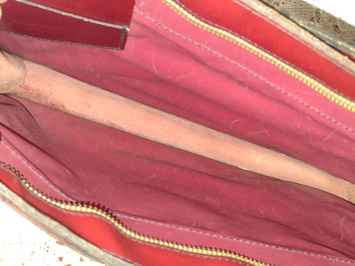 Vintage 70s Oxblood Leather Briefcase 17x11x3 Brass C&C Zip Slide Handles