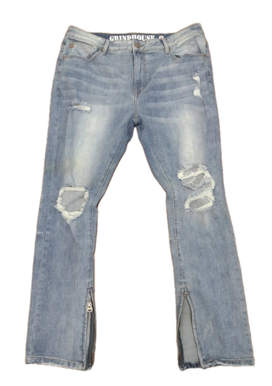 Grindhouse Denim NYC Distressed Jeans 38 Moto Zip Ankle Stretch Streetwear