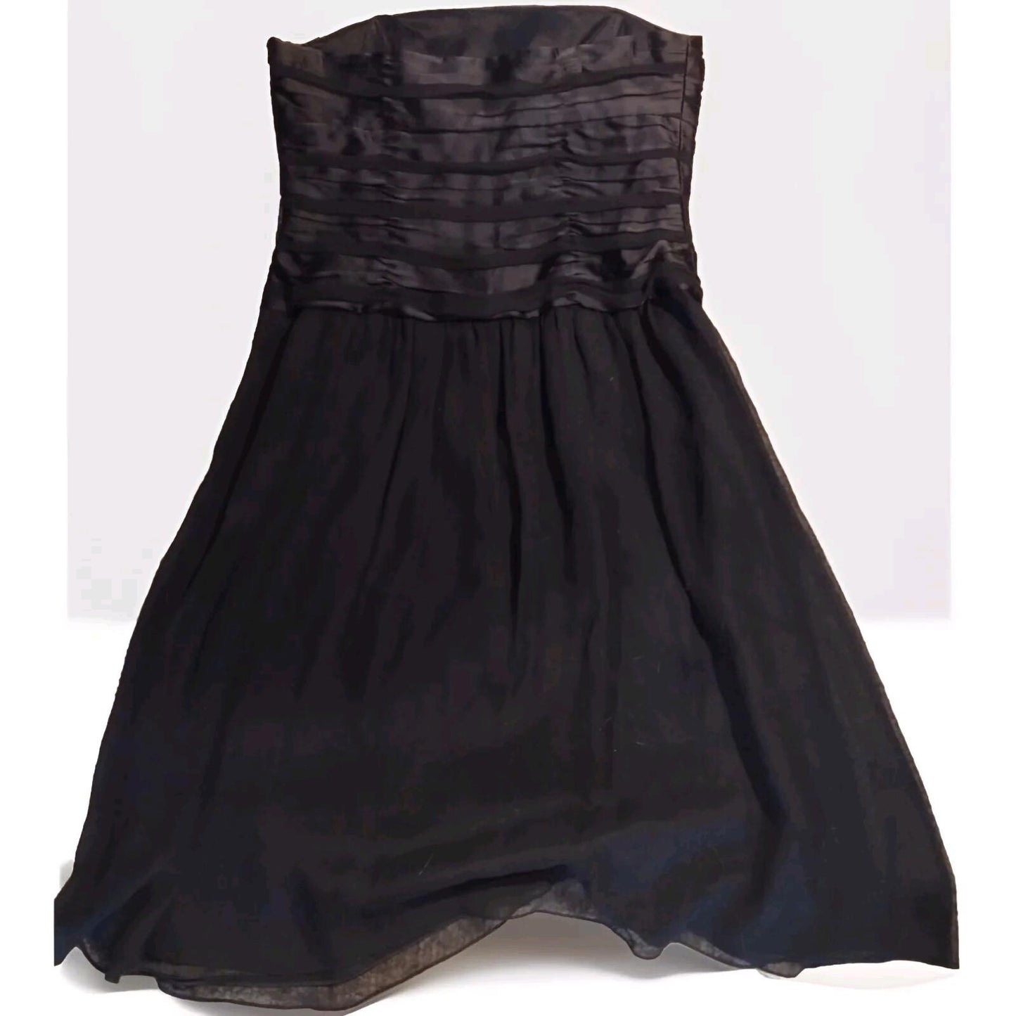 Black Chiffon And Satin Party Dress Knee Length Side Zip Pleated Bodice Sz 16