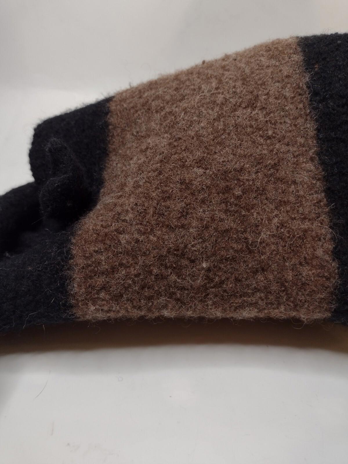 Handmade Wool Tote Bucket Bag Two-tone Brown And Black With Wood Button Accent