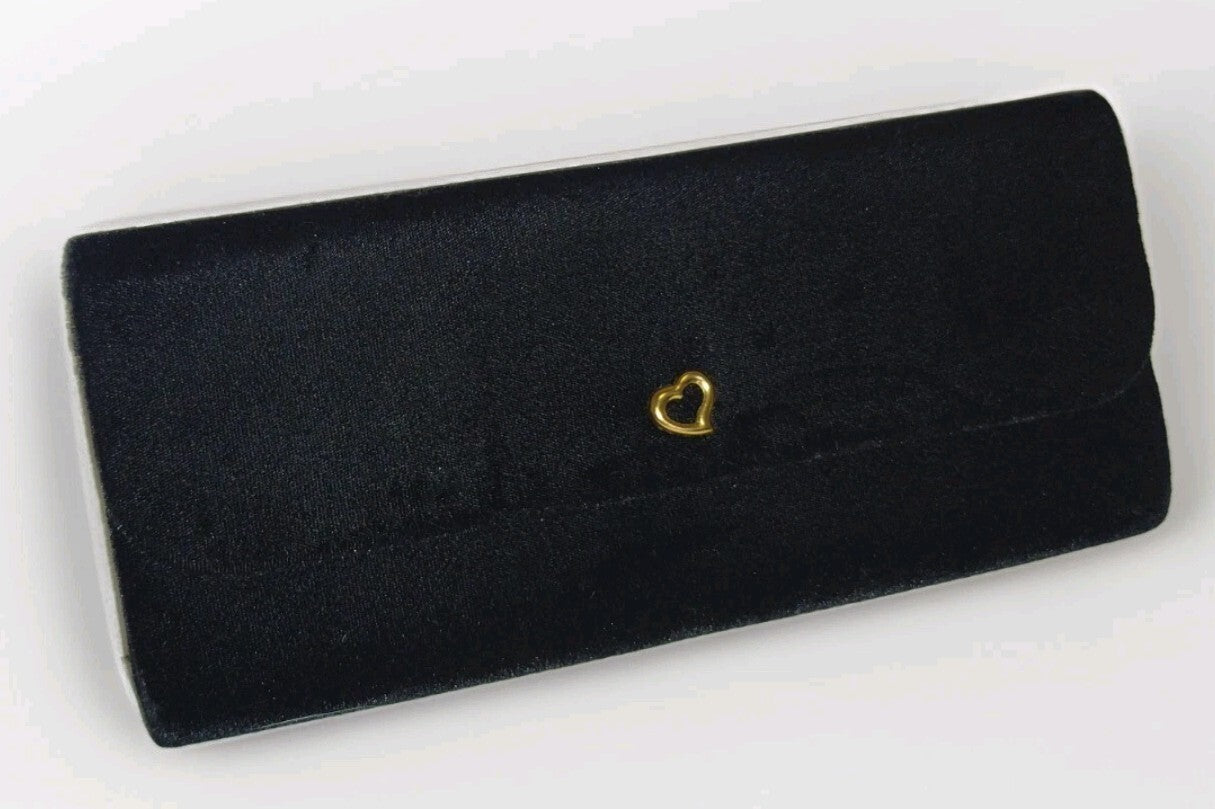 Vintage Victoria's Secret Black Velvet Clutch Gold Heart Evening Party Purse New