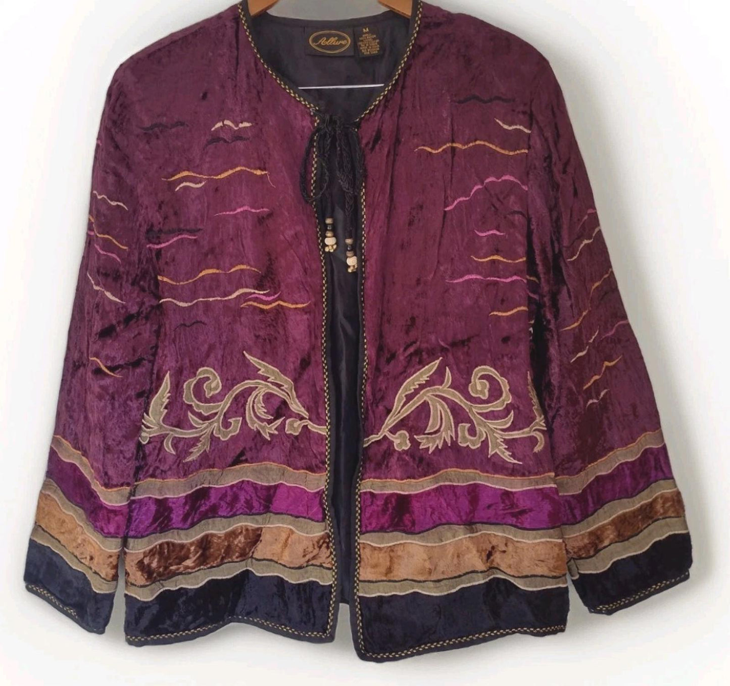 Vintage Allure Purple Velvet Embroidered Jacket M India Boho Art to Wear