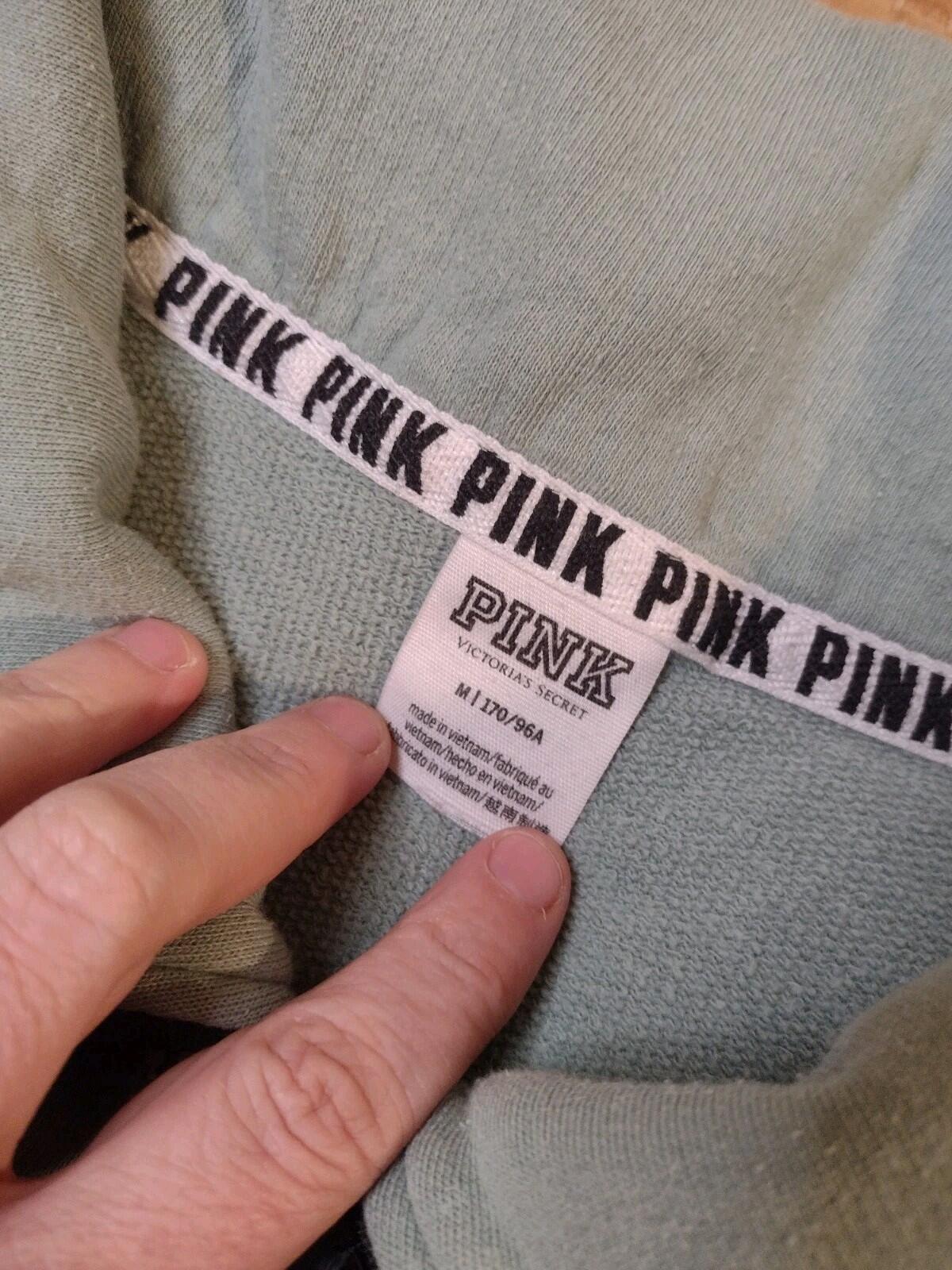 Y2K VS PINK Sweatshirt Sage Green Half Zip Cowl Neck Elastic Waist Dog Emblem M