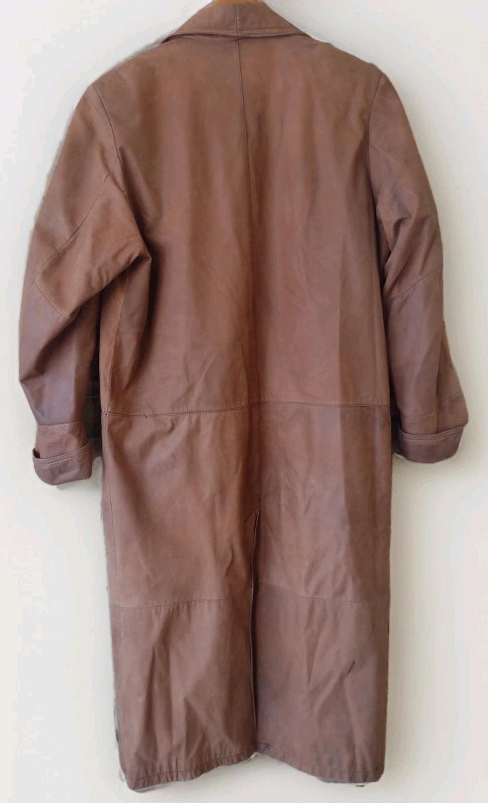 Pelle Studio Brown Nubuck Leather Women's Trench Coat M Western 48” Long