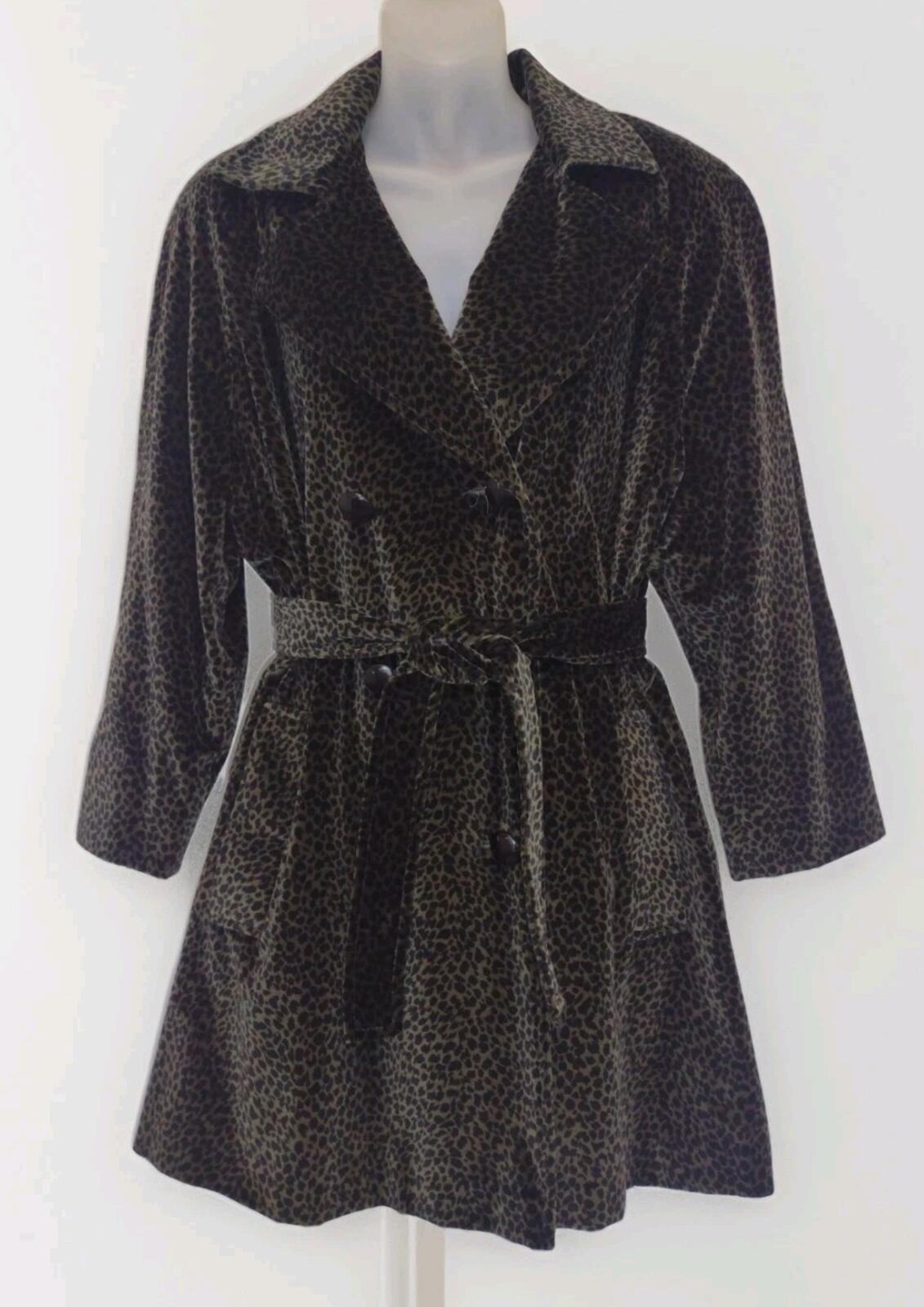 Vintage Leopard Velvet Coat Chivalry Outerwear Belted USA 60s 70s Small