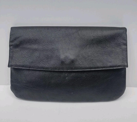 Vintage 70s Koret Black Calfskin Leather Envelope Clutch Minimalist Evening Bag