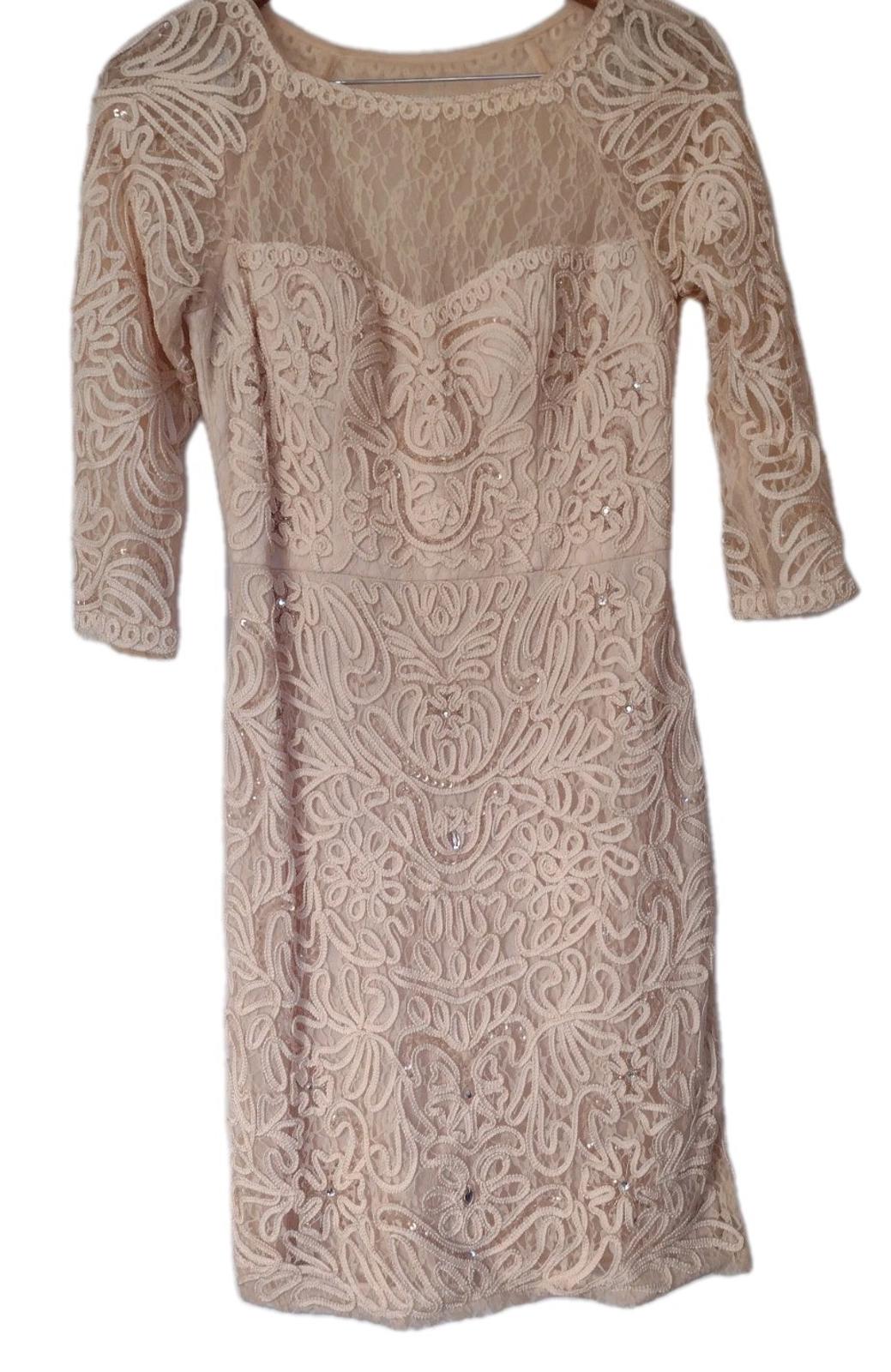 Sue Wong Nocturne Champagne Beaded Lace Embroidered Cocktail Dress Sz 8