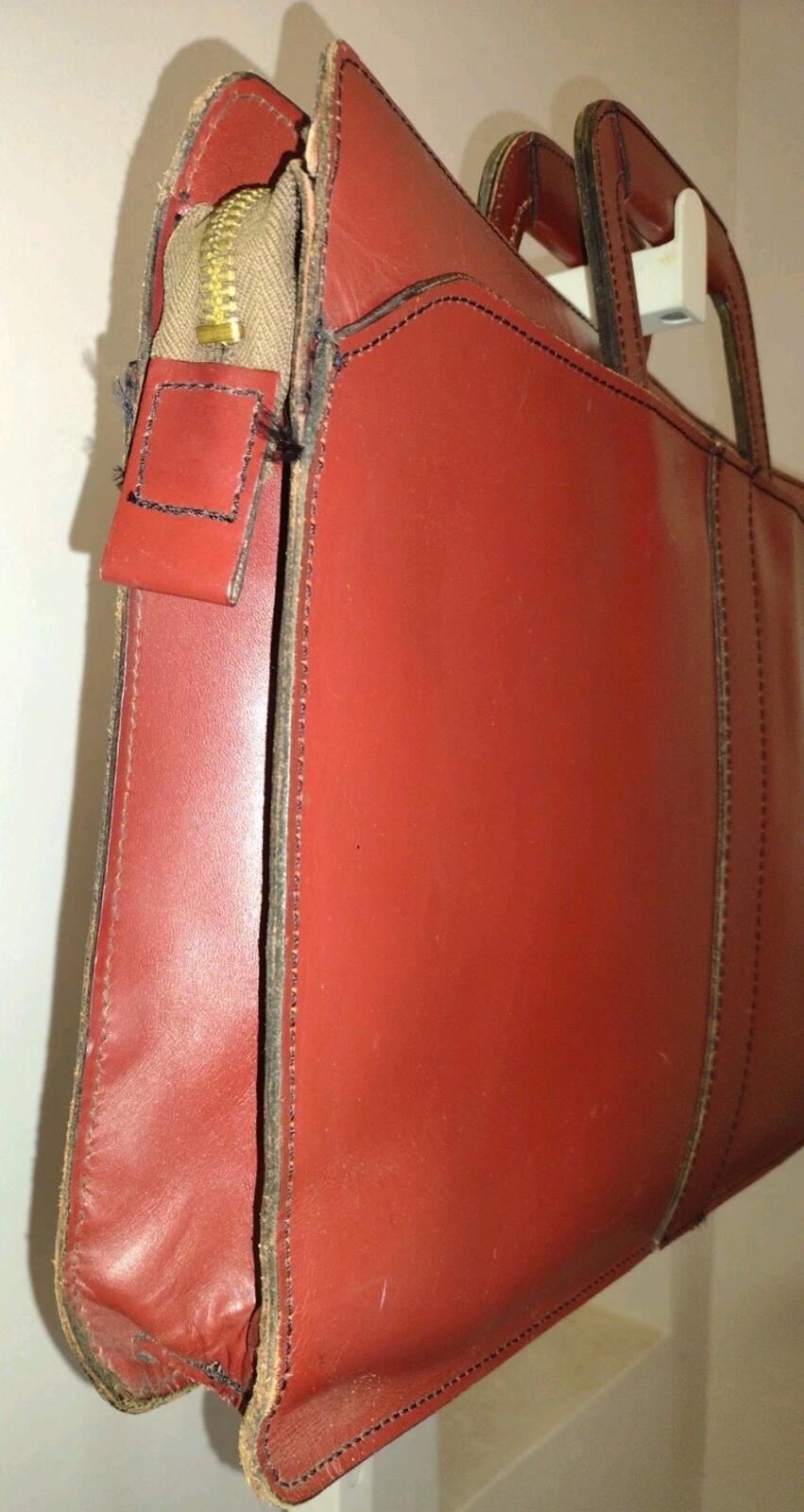 Vintage 70s Oxblood Leather Briefcase 17x11x3 Brass C&C Zip Slide Handles