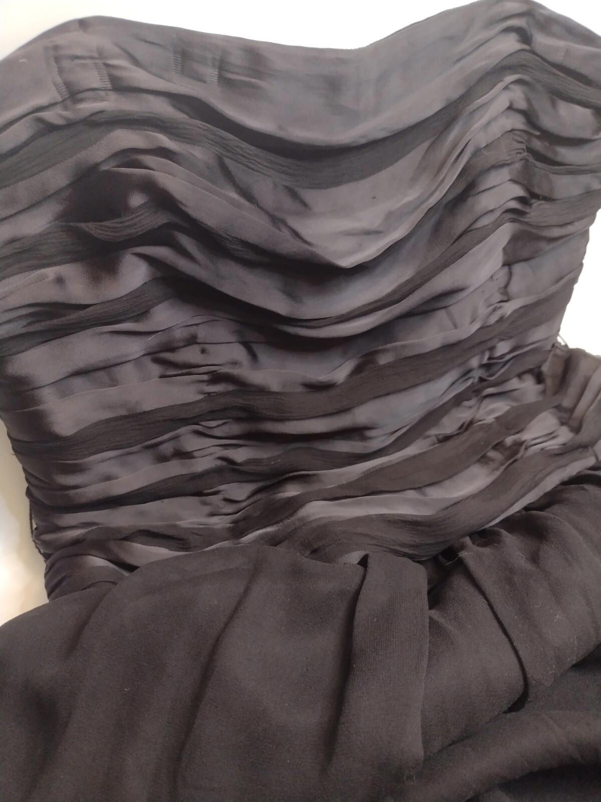 Black Chiffon And Satin Party Dress Knee Length Side Zip Pleated Bodice Sz 16